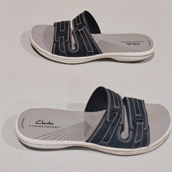 Clarks Cloudstepper Breeze Black and White Slide Sandals Size 11M - Picture 6 of 13